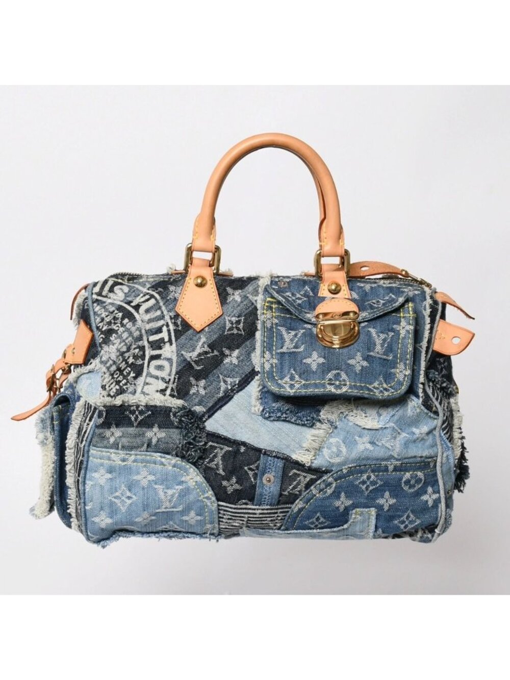 Louis Vuitton Speedy 30 Handbag Monogram Denim Patchwork Blue